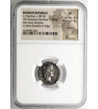 Rzym Republika. L. Procilius f. AR Denar (Serratus), 80 r. p.n.e., mennica Rzym