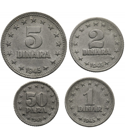 Jugosławia, Demokratyczna Federalna Jugosławia (1943-1945). Zestaw 50 Para, 1, 2, 5 Dinarów 1945 (4 sztuki)