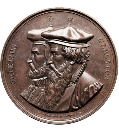 Belgium, Leopold II (1865-1909). Medal 1872 commemorating geographers and cartographers A. Ortelius and G. Mercator