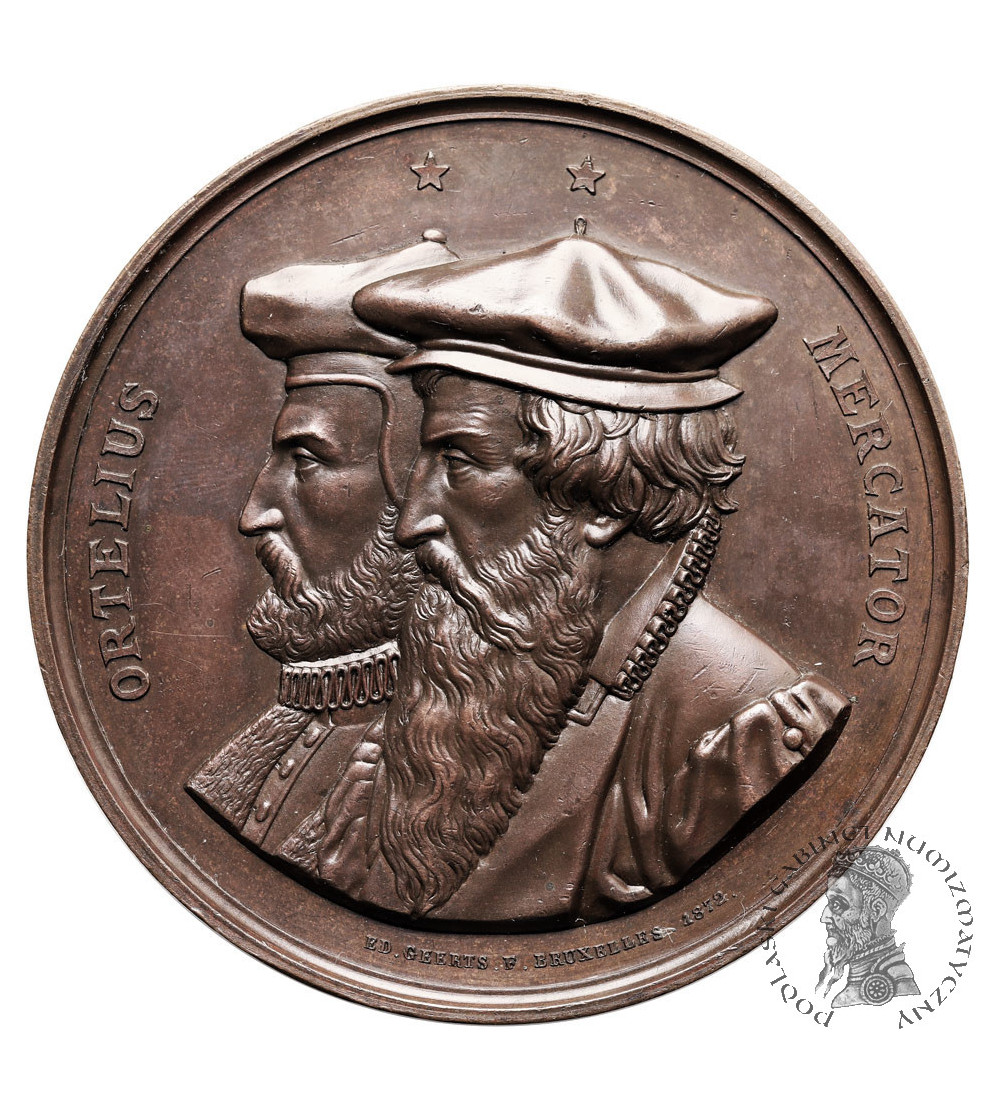 Belgium, Leopold II (1865-1909). Medal 1872 commemorating geographers and cartographers A. Ortelius and G. Mercator Belgium, Leopold II (1865-1909). Medal 1872 commemorating geographers and cartographers A. Ortelius and G. Mercator