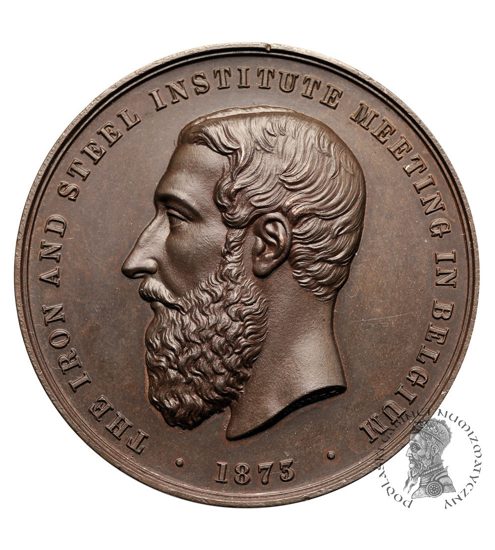 Belgia, Leopold II (1865-1909). Medal 1873 upamiętniający serdeczne przyjęcie członków Instytutu Żelaza i Stali