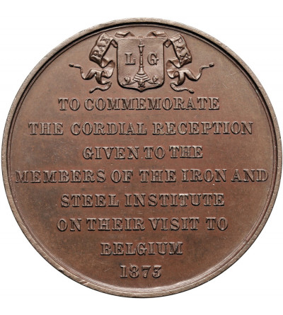Belgia, Leopold II (1865-1909). Medal 1873 upamiętniający serdeczne przyjęcie członków Instytutu Żelaza i Stali