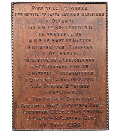 Belgium, Ostend, Leopold II (1865-1909). Plaque 1898 commemorating the new naval facilities