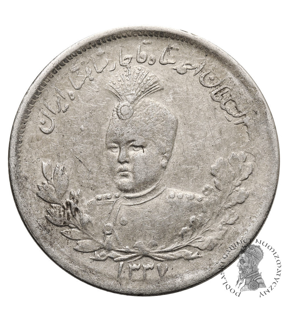Iran. Sultan Ahmad Shah, AH 1327-1344 / 1909-1925 AD. 2000 Dinars (2 Kran / 2 Qiran), AH 1337 / 1919 AD Iran. Sultan Ahmad Shah, AH 1327-1344 / 1909-1925 AD. 2000 Dinars (2 Kran / 2 Qiran), AH 1337 / 1919 AD