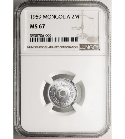 Mongolia. 2 Mongo (Möngö), 1959 - NGC MS 67, Top Pop!!
