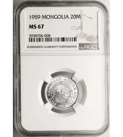 Mongolia, 20 Mongo (Möngö), 1959 - NGC MS 67, Top pop!!!