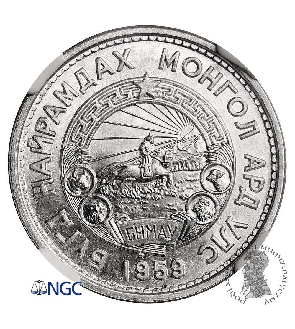 Mongolia, 20 Mongo (Möngö), 1959 - NGC MS 67, Top pop!!!