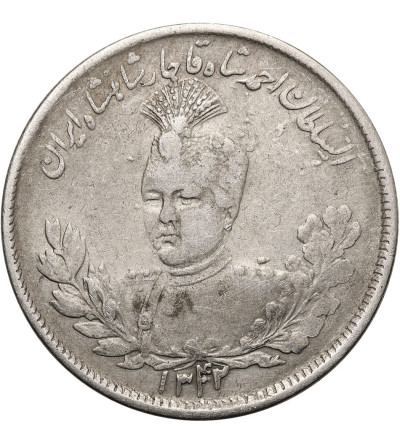 Iran. Sultan Ahmad Shah, AH 1327-1344 / 1909-1925 AD. 2000 Dinars (2 Kran / 2 Qiran), AH 1342 (1332) / 1924 AD - date overstruck
