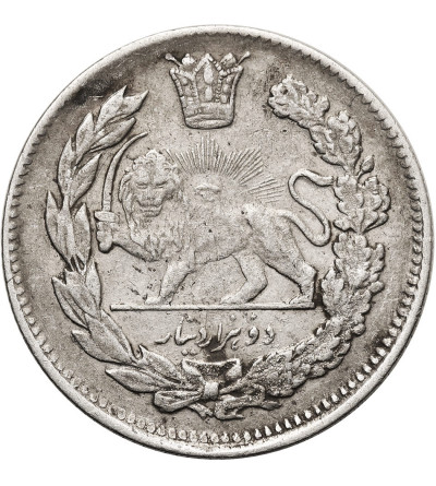 Iran. Sultan Ahmad Shah, AH 1327-1344 / 1909-1925 AD. 2000 Dinars (2 Kran / 2 Qiran), AH 1342 (1332) / 1924 AD - date overstruck