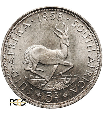 RPA, Elżbieta II. 5 szylingów (Shillings) 1958, PCGS PL 66 (Prooflike)