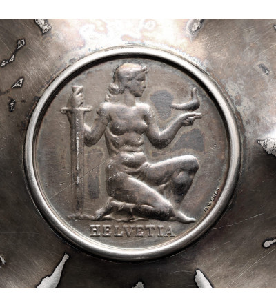 Switzerland / Schweiz / Suisse. Silver bowl/saucer with a 5 Francs coin 1936 HELVETIA, Confederation Armament Fund