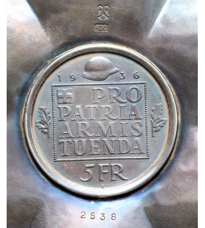 Switzerland / Schweiz / Suisse. Silver bowl/saucer with a 5 Francs coin 1936 HELVETIA, Confederation Armament Fund