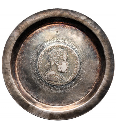Ethiopia, Menelik II (1889-1913). Silver bowl / saucer with a 1 Birr coin, EE 1892 / 1900 AD