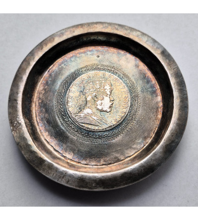 Ethiopia, Menelik II (1889-1913). Silver bowl / saucer with a 1 Birr coin, EE 1892 / 1900 AD