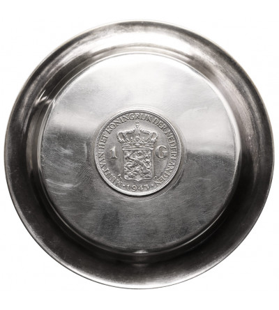 Holandia, Wilhelmina (1890-1948). Srebrna miseczka / spodek z monetą 1 gulden 1943