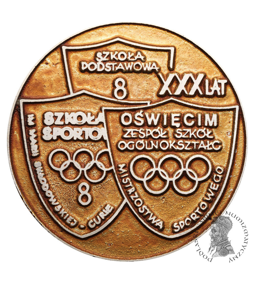 Poland, PRL (1952–1989), Oświęcim. Medal 1987, the 30th anniversary of the Sports Championship Comprehensive School Complex Poland, PRL (1952–1989), Oświęcim. Medal 1987, the 30th anniversary of the Sports Championship Comprehensive School Complex