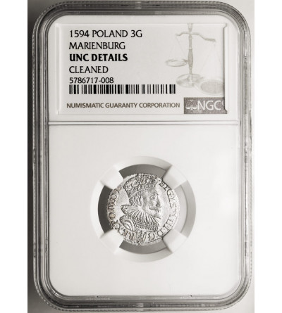 Poland. Zygmunt III Waza, 1587-1632. Trojak (3 Grosze) 1594, Malbork (Marienburg) mint - NGC UNC Details