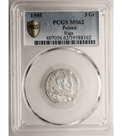 Poland. Zygmunt III Waza, 1587-1632. Trojak (3 Groschen) 1595, Riga mint - NGC MS 62