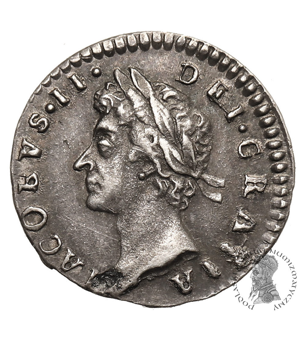 Anglia, Zjednoczone KRólestwo. James II, 1685-1688. Maundy 1 Penny, 1687 / 8, przebita ostatnia cyfra w dacie