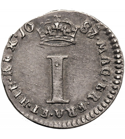 Anglia, Zjednoczone KRólestwo. James II, 1685-1688. Maundy 1 Penny, 1687 / 8, przebita ostatnia cyfra w dacie