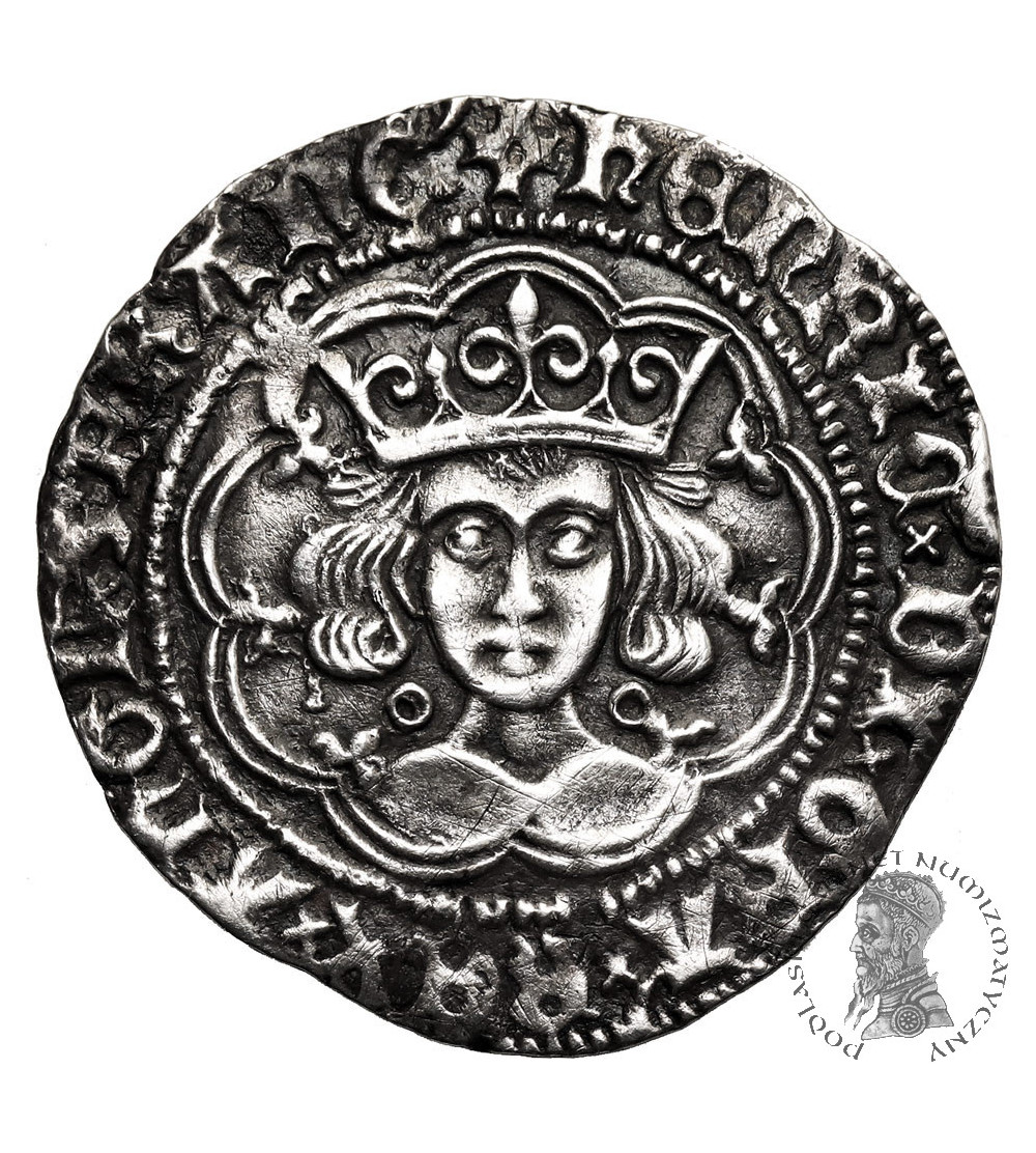 Anglia. Henryk VI, Lancaster, pierwsze panowanie 1422-1461. Grosz (Groat), ok. 1422-1427, mennica Calais, emisja z pierścieniami