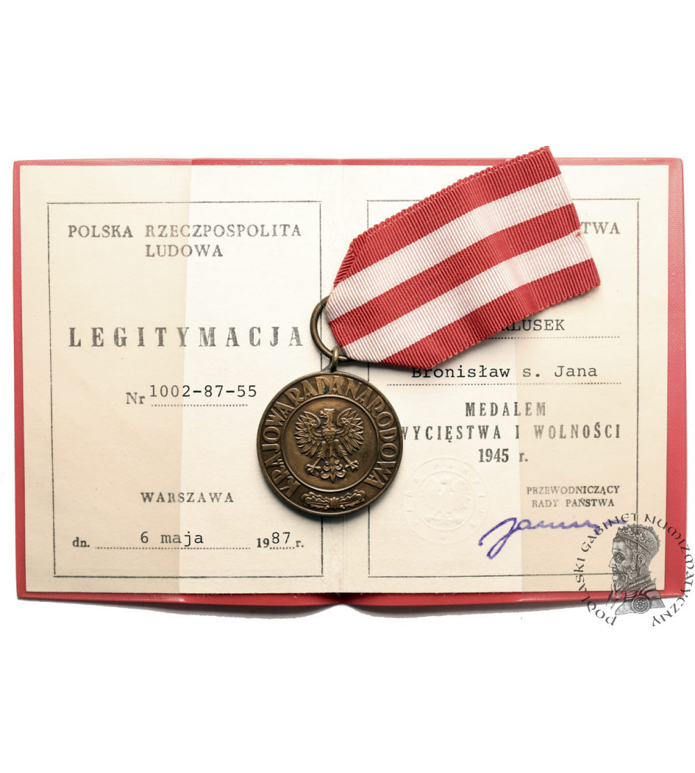 Polska. Medal Zwycięstwa i Wolności KRN 9.V.1945 (1987), legitymacja Polska. Medal Zwycięstwa i Wolności KRN 9.V.1945 (1987), legitymacja