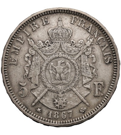 France, Napoleon III (1852-1870). 5 Francs 1867 A, Paris