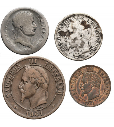 France. Set of 4 coins, 1808-1868, Napoleon I / Napoleon III, silver, bronze