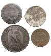 Francja. Zestaw 4 monet, Napoleon I / Napoleon III, srebro, brąz