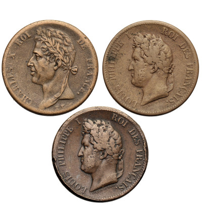 Francuskie Kolonie, Karol X (1824-1830) / Ludwik Filip I (1830-1848). Zestaw 3 x 5 Centimes 1829-1839 A