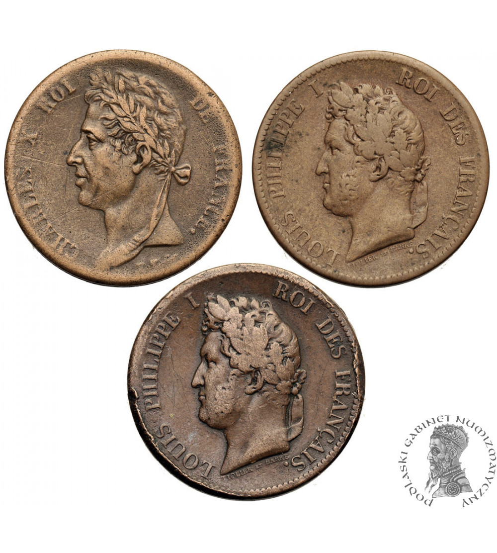 Francuskie Kolonie, Karol X (1824-1830) / Ludwik Filip I (1830-1848). Zestaw 3 x 5 Centimes 1829-1839 A Francuskie Kolonie, Karol X (1824-1830) / Ludwik Filip I (1830-1848). Zestaw 3 x 5 Centimes 1829-1839 A