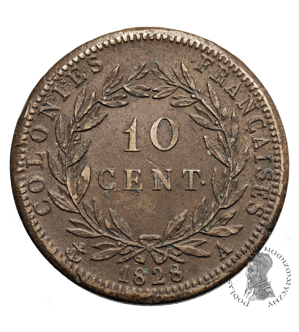 French Colonies, Charles X (1824-1830). 10 Centimes 1828 A, for Guiana