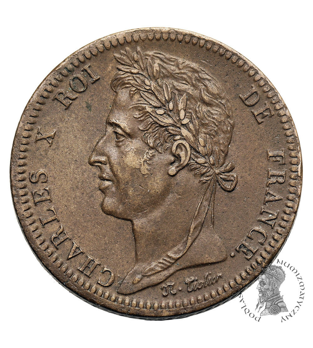 Francuskie Kolonie, Karol X (1824-1830). 10 Centimes 1828 A, bite dla Gujany Francuskie Kolonie, Karol X (1824-1830). 10 Centimes 1828 A, bite dla Gujany