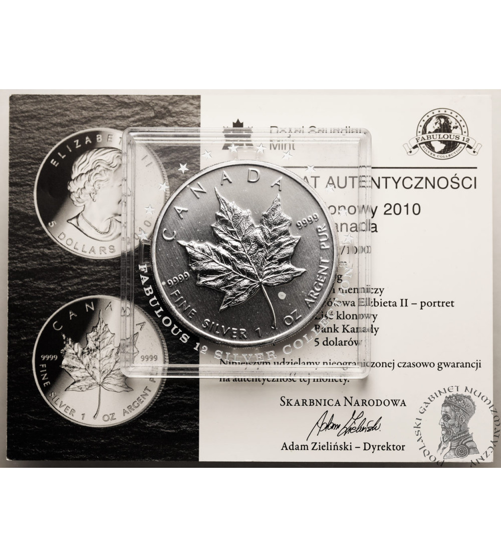 Kanada, Elżbieta II (1952-2022). 5 dolarów 2010, Liść Klonowy - Ag 1 Oz .999