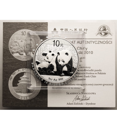 China. 10 Yuan 2010, Panda - Ag 1 Oz .999