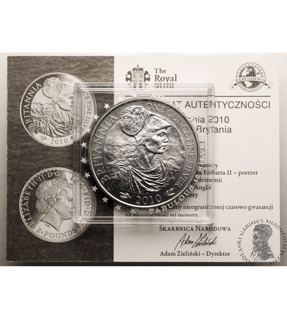 Wielka Brytania, Elżbieta II (1952-2022). 2 funty 2010, Britannia - Ag 1 Oz
