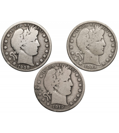 USA. Set of 3 x “Barber Half Dollar” 1908 O, 1909, 1912 D