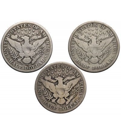USA. Set of 3 x “Barber Half Dollar” 1908 O, 1909, 1912 D