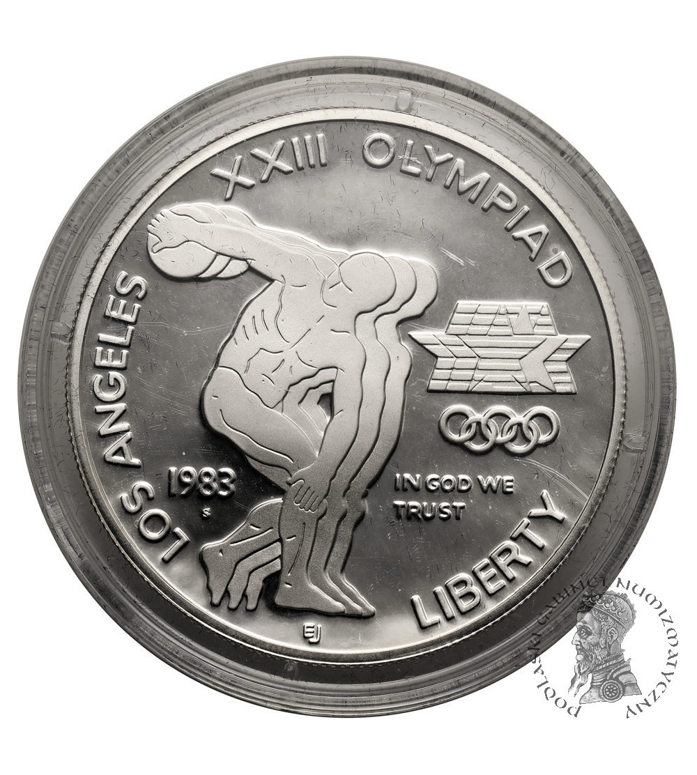 USA. 1 Dollar 1983 S, San Francisco, XXIII Olympic Games in Los Angeles 1984, Discus Throw - Proof