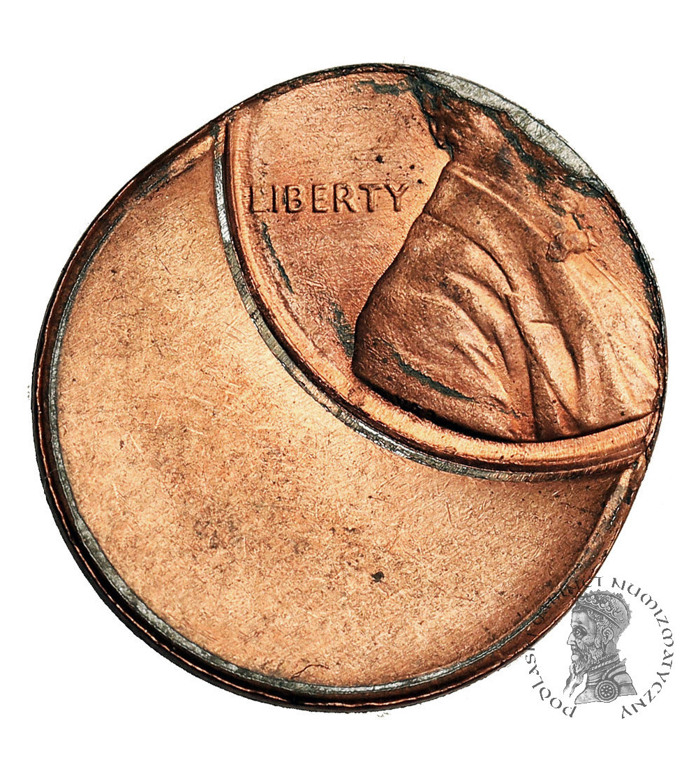 USA. 1 Cent ,,Lincoln Cent", destrukt menniczy - niecentryczne bicie USA. 1 Cent ,,Lincoln Cent", destrukt menniczy - niecentryczne bicie