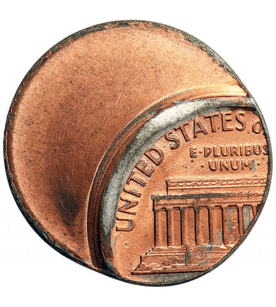USA. 1 Cent ,,Lincoln Cent", destrukt menniczy - niecentryczne bicie