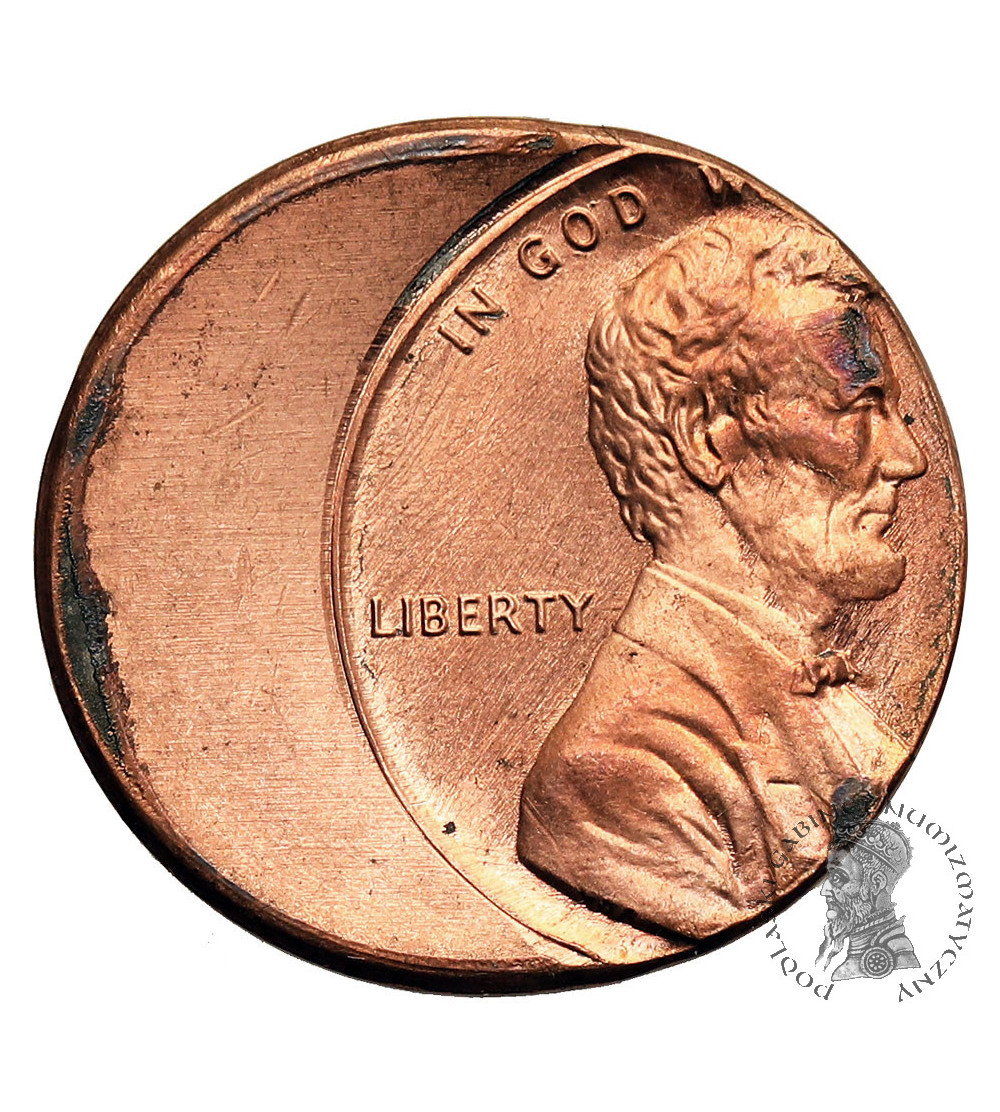 USA. 1 Cent ,,Lincoln Cent", destrukt menniczy - niecentryczne bicie