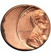 USA. 1 Cent ,,Lincoln Cent", destrukt menniczy - niecentryczne bicie