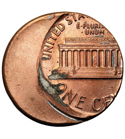 USA. 1 Cent ,,Lincoln Cent", destrukt menniczy - niecentryczne bicie