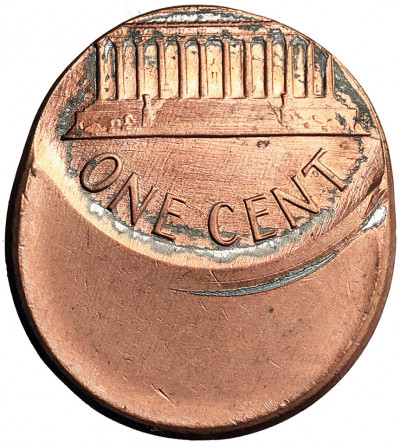 USA. 1 Cent ,,Lincoln Cent", destrukt menniczy - niecentryczne bicie