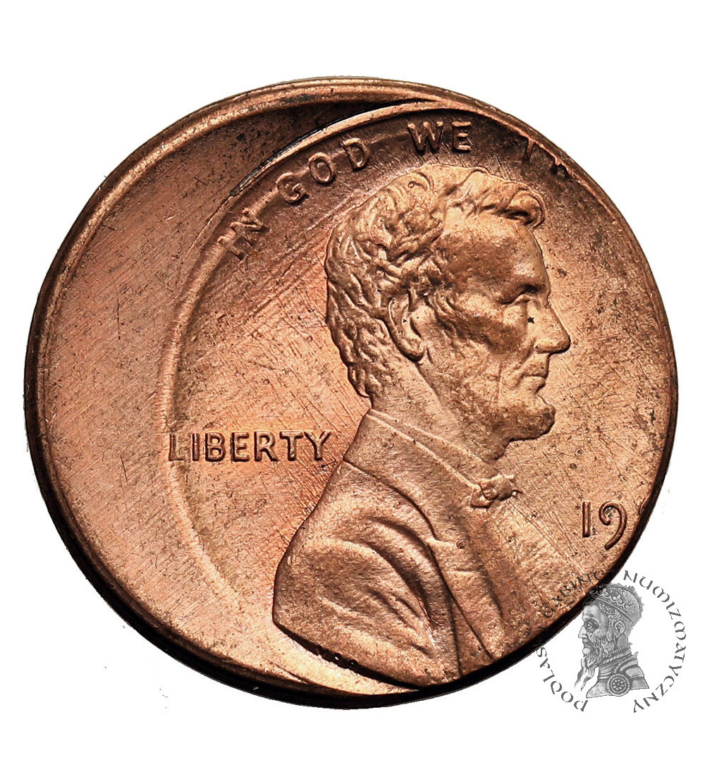 USA. 1 Cent ,,Lincoln Cent", destrukt menniczy - niecentryczne bicie USA. 1 Cent ,,Lincoln Cent", destrukt menniczy - niecentryczne bicie