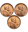 USA. Set of 3 x 1 Cent 1949 P, S, D, “Lincoln - Wheat Ears Reverse”, Philadelphia, San Francisco and Denver