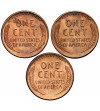 USA. Set of 3 x 1 Cent 1949 P, S, D, “Lincoln - Wheat Ears Reverse”, Philadelphia, San Francisco and Denver