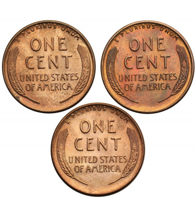 USA. Zestaw 3 x 1 Cent 1941 P, S, D, ,,Lincoln - Wheat Ears Reverse", Filadelfia, San Francisco i Denver