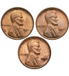 USA. Zestaw 3 x 1 Cent 1941 P, S, D, ,,Lincoln - Wheat Ears Reverse", Filadelfia, San Francisco i Denver